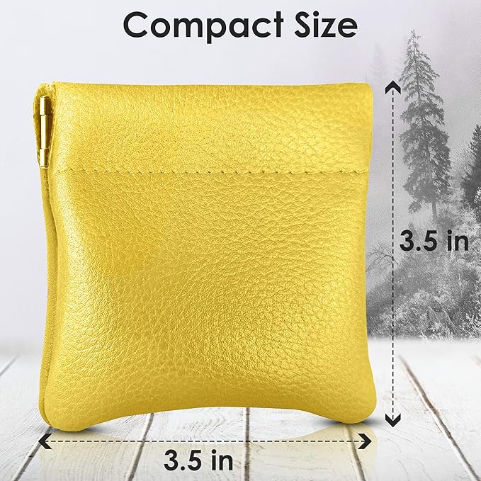 Nabob Leather Genuine Leather Squeeze Coin Purse, Coin Pouch Made IN U.S.A. Change Holder For Men/Woman Size 3.5 X 3.5 (Yellow)