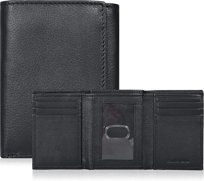 Tri fold Leather Wallet for Men with RFID | Slim Wallets for Men with 1 ID and 6 Credit card slots | Front Pocket Minimalist