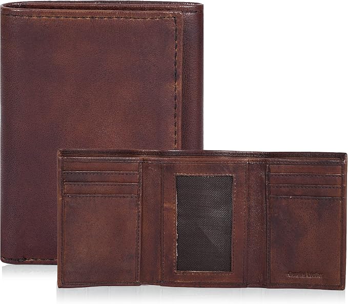 Tri fold Leather Wallet for Men with RFID | Slim Wallets for Men with 1 ID and 6 Credit card slots | Front Pocket Minimalist