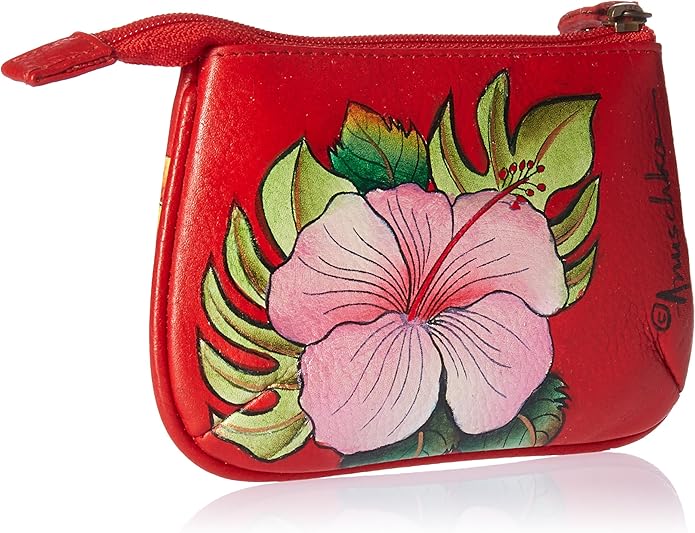 Anuschka Women’s Hand-Painted Genuine Leather Medium Zip Pouch - Coin and Key Pouch - Zippered, 2 Key Fobs