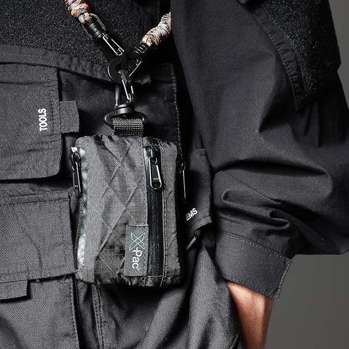 Minimalist Zip Wallet for Men EDC Pouch Key Holder Small Organizer for Cards Cash Coins and AirPods Made with X PAC VX21 Waterproof Durable Everyday Carry Bag with Clip