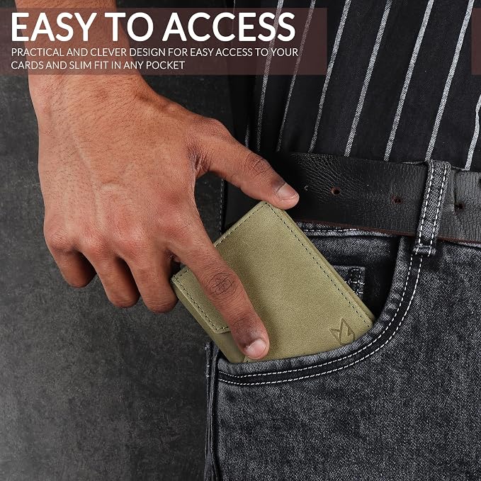 FOXHACKLE Full Grain Leather Credit Card Holder for Men and Women, Slim Bifold RFID Blocking Wallet, Thin Front Pocket Minimalist Wallet, Small Card Case.
