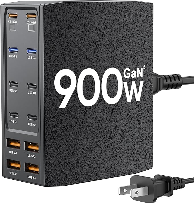 USB Charging Station (900W),12-Port USB C Charger Block with Dual 100W PD USB-C Fast Charging Station Hub for MacBook Pro/Air/All iPad Phone 17/16 15/14/13/Pro Max/Samsung Galaxy Note (Black)