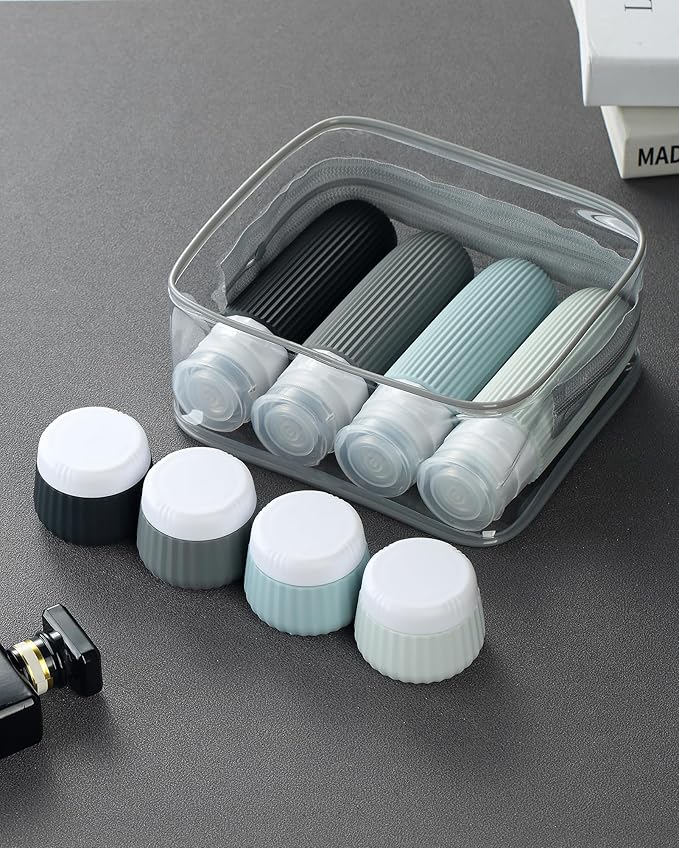 Mrsdry Travel Bottles - 8 Pack, TSA Approved Travel Size Toiletries, Leak Proof Silicone Squeezable Containers in Clear Bag