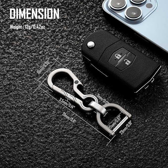 KeyUnity KM01 Titanium EDC Keychain Clip with Bottle Opener, Quick Release Carabiner Key Ring Holder for Men