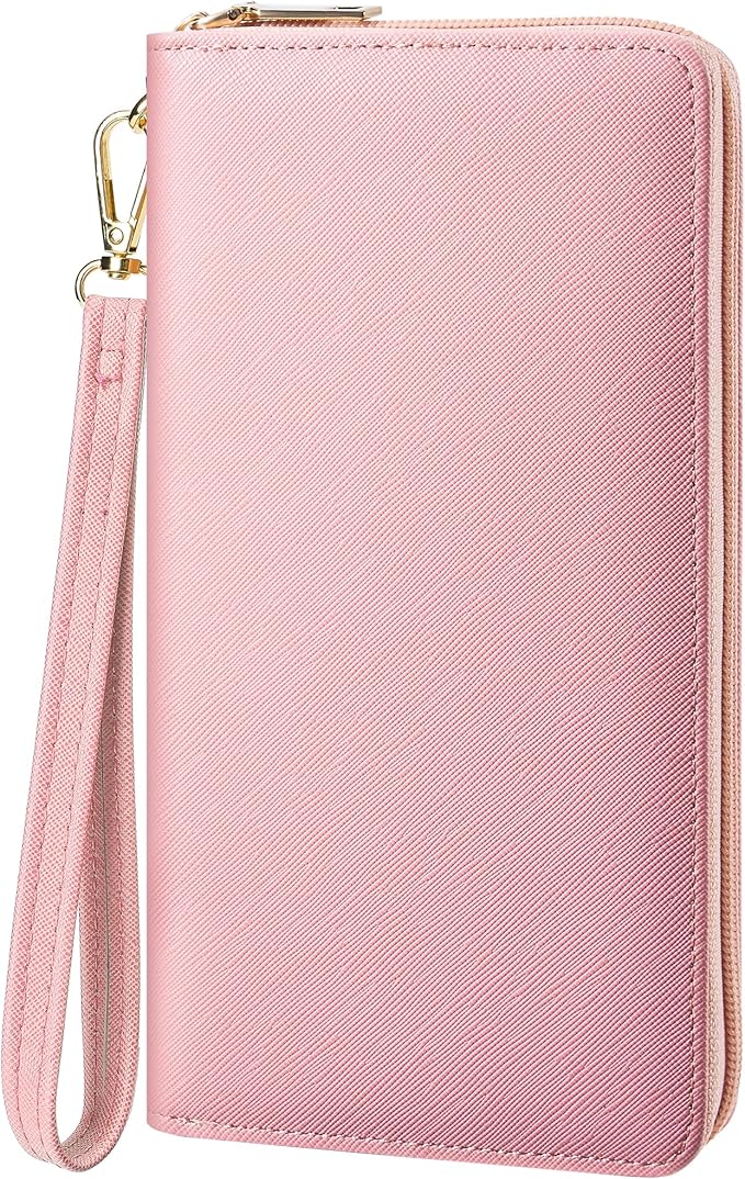 Chelmon Women's Vegan Leather Clutch Wallet with Zip, Hand Strap, Large Capacity
