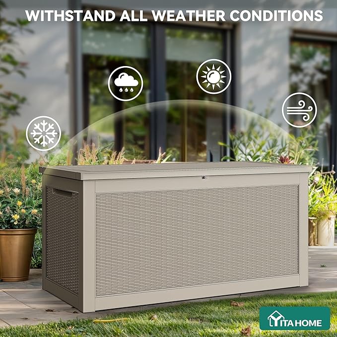 YITAHOME 320 Gallon XXL Large Deck Box, Outdoor Resin Storage Box, Lockable Storage Container for Patio Cushions, Furniture, Garden Tools, Water Resistant (Brown)
