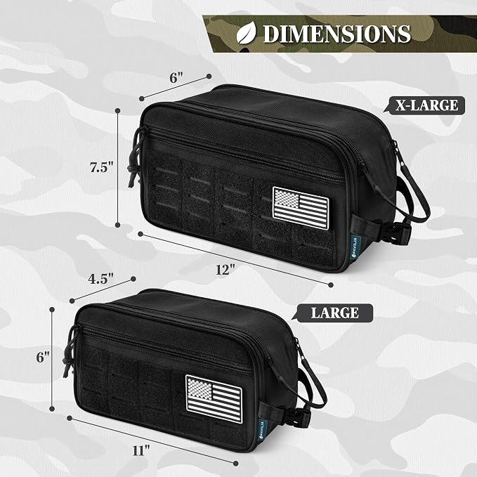 PAVILIA Tactical Toiletry Bag for Men, Water Resistant Molle Military Dopp Kit, Travel Hygiene Organizer with Wet Dry Storage for Shaving, Grooming, Gym and Camping, Black