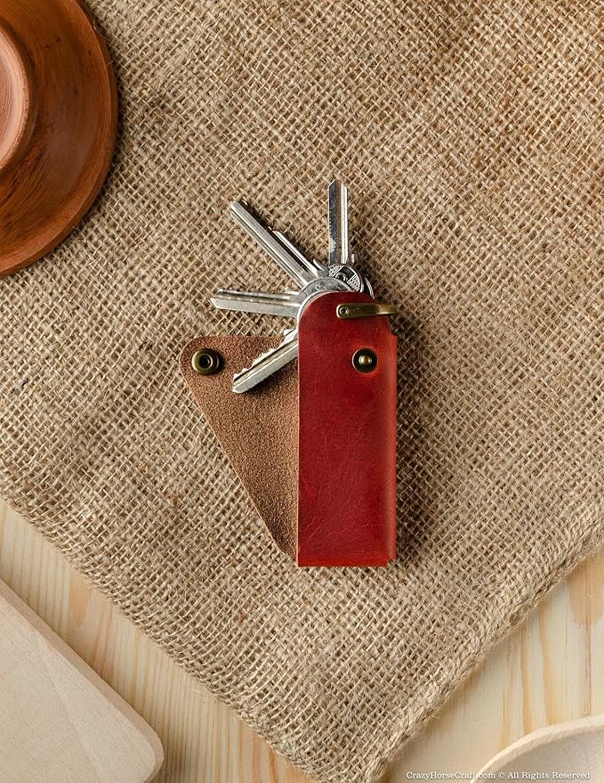 Crazy Horse Craft, Leather Key Holder, Keychain, Minimalist Keyring, Fob, EDC Organizer Cover Sleeve Finder Bag Tag Case