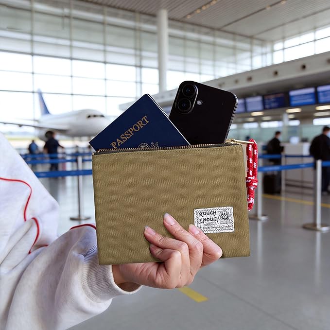 Rough Enough Passport Wallet for Men Women Compact Travel Pouch for Documents ID Essentials with Key Ring Heavy Duty Canvas