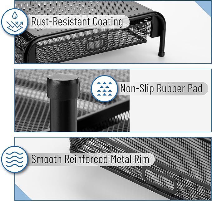 Mr. Pen- Metal Mesh Monitor Stand With Drawer, Computer Stand for Desk With Storage, Desktop Riser