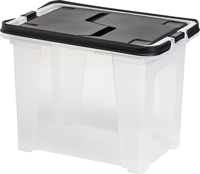 IRIS USA File Box File Organizer w/Wing Lid for Letter/Legal File, Water Resistant Document Box, BPA-Free Plastic Storage Bin Organizer with Handles, Stackable, Nestable, Clear 18 Qt. 4Pack