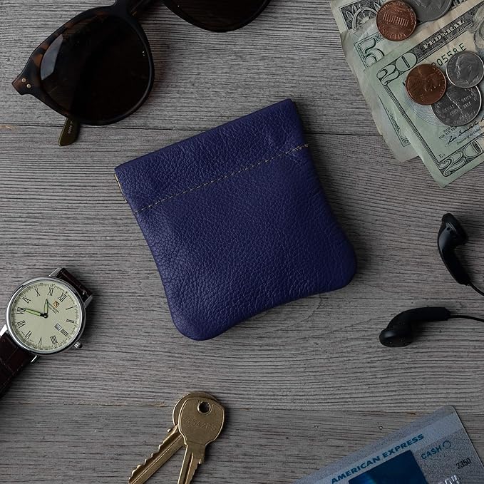 Nabob Leather Genuine Leather Squeeze Coin Purse, Coin Pouch Made IN U.S.A. Change Holder For Men/Woman Size 3.5 X 3.5 (Purple)