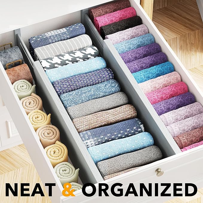 SpaceAid Bamboo 4 Pack Dresser Drawer Dividers, 4.65??High Adjustable 17??22??Drawer Organizers, Expandable Organization for Clothing, Clothes, Dressers, Gray