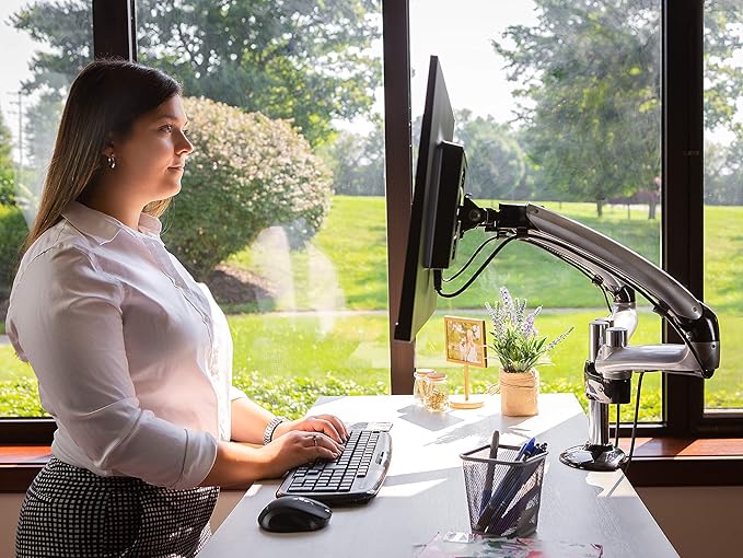 Ergotech Dual Freedom Arm, Includes Two Aluminum Articulating Arms, 8.4-17.8 lbs. Weight Capacity per Arm, Suitable for Monitors up to 27 inches, VESA Compatible 75×75, 100×100, Silver