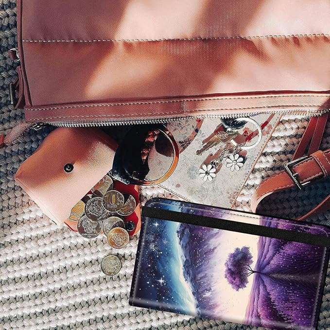 Checkbook Cover for Women & Men PU Leather Check Book Covers for Personal Slim Check Book Credit Card Holder Holder Wallet with RFID Blocking for Duplicate Checks,Art Lavender