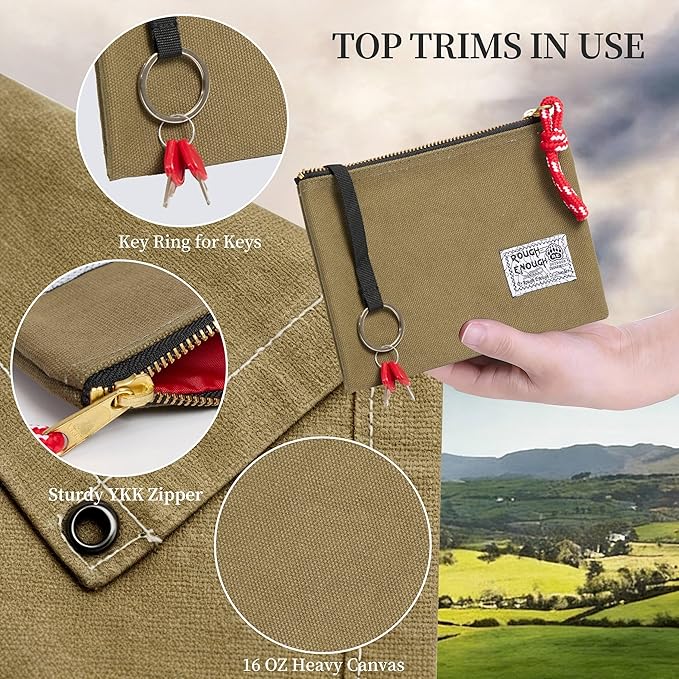 Rough Enough Passport Wallet for Men Women Compact Travel Pouch for Documents ID Essentials with Key Ring Heavy Duty Canvas