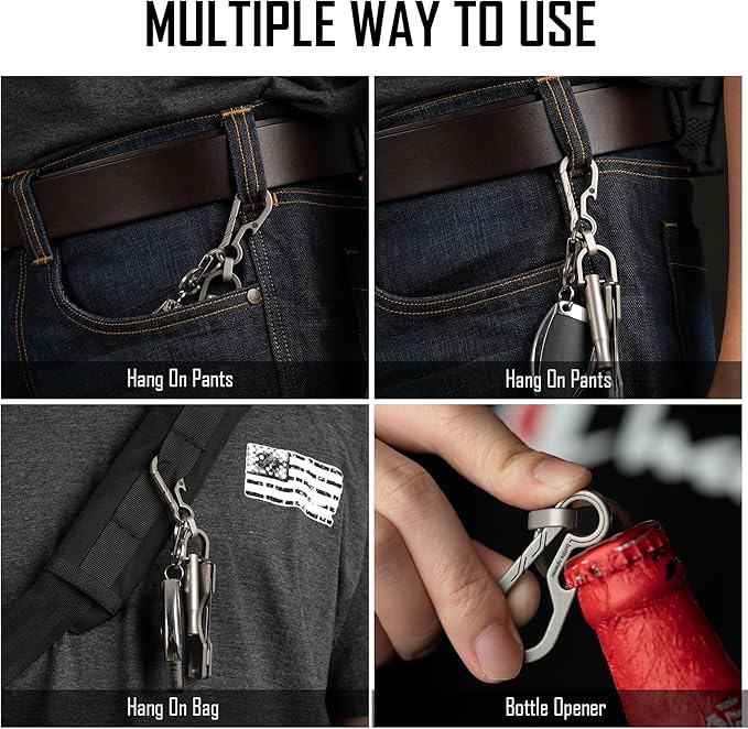 KeyUnity KM01 Titanium EDC Keychain Clip with Bottle Opener, Quick Release Carabiner Key Ring Holder for Men