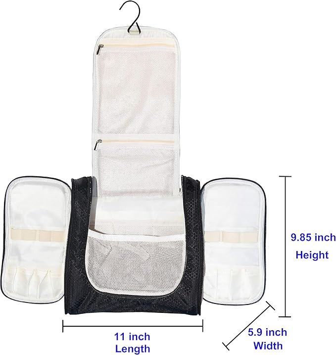 Freegrace Extra Large Hanging Toiletry Bag for Men and Women - Water-Resistant Nylon Travel Bathroom Organizer for Cosmetics, Makeup, and Toiletries