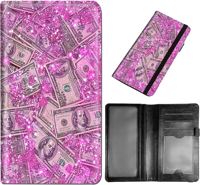 DEGDFSGR Checkbook Cover PU Leather Checkbook Covers for Women for Duplicate Checks, Check Book Covers with RFID Blocking Function for Personal Checkbook, Pink Sparkly Dollar Bills
