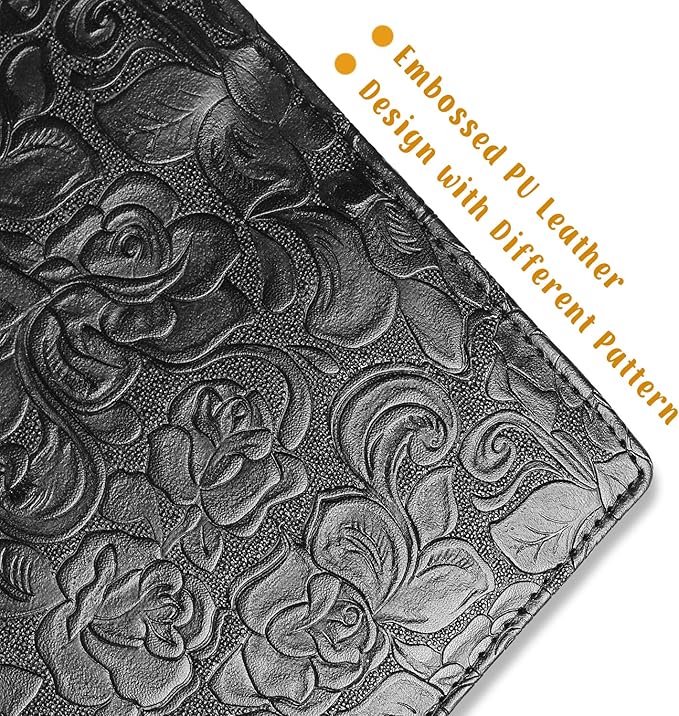 Sanlykate Leather Checkbook Cover for Men and Women, Check Book Case Card Holder with Free Divider, Standard Register Duplicate Checks with pen inserts, Black Flower