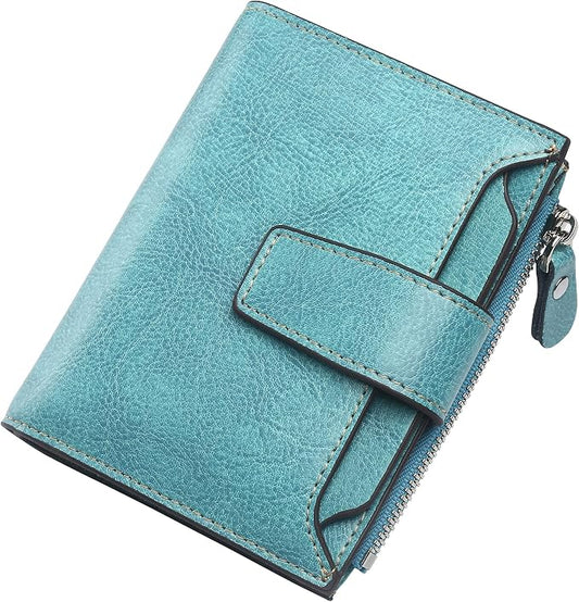 Lavemi Small Compact Women Wallet RFID Blocking Genuine Leather Bifold Purse with ID Windows