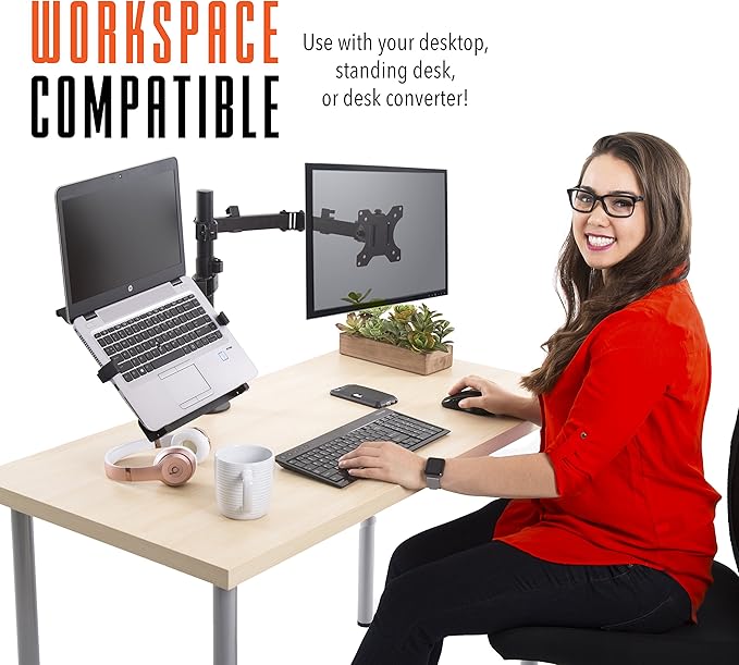Stand Steady Monitor Mount + Laptop Stand | Height Adjustable Monitor and Keyboard Stand with Full Articulation and Desk Clamp Or Grommet | VESA Mount 13-32 inches (Arm + Laptop Clamp)