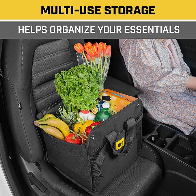 CAT® FlexTrunk Car Trunk Organizer Storage - Collapsible Dual-Compartment Automotive Adjustable Pockets Expandable Sturdy Multipurpose Folding Cargo Store for Auto Backseat, Black (CATO-201)
