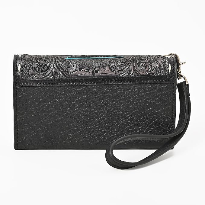 Merbaa Western Leather Wallet for Women, Hair-On Vegetable Tanned Leather Clutch Aztec Wristlet Purse, Card Cases & Money Organizers Bifold Cash Phone Slim Organizer with Card Slots, Zip Coin Pocket