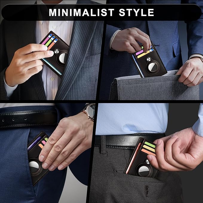Hawanik Slim Minimalist Front Pocket Air Tag Wallet, RFID Blocking Card Holder Wallet with Airtag Holder