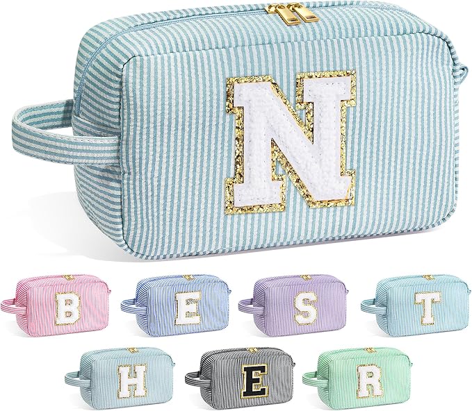 YOOLIFE Personalized Gifts for Mom - Initial Makeup Bag Cosmetic Bag Toiletry Pouch, Personalized Birthday Gifts for Mom Grandmother Stepmother, Mother In Law Gifts, Mothers Day Gifts, Green N