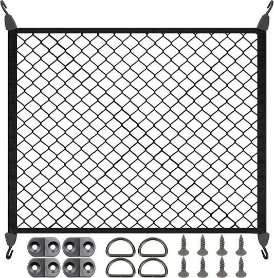 Elastic Cargo Net for SUV, Net Stretchable 31.2" x 24" Stretch to 62.4" x 48", Rear Trunk Bed Netting Cover, Fixing Hooks D-Rings Luggage Cover
