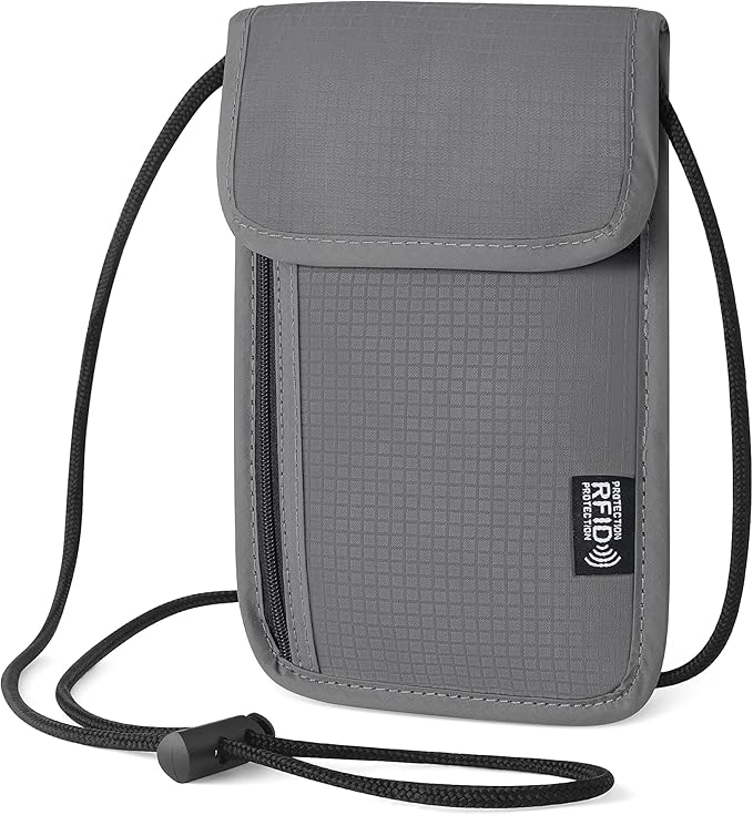 Likesing 5.5" L x 7.9" W Travel Neck Wallet, RFID Blocking Passport Holder, Security Lightweight Passport Travel Wallet, Neck Pouch Gifts for Women Men(Grey)