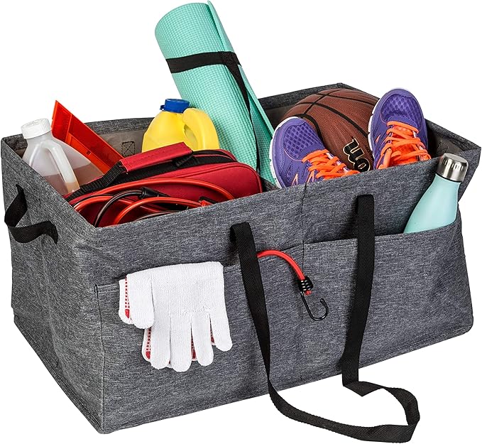 Honey-Can-Do Heavy Duty Large Collapsible Trunk Organizer with 3 Dividers, Exterior Pockets & Carrying Handles | Cargo Storage Bin for SUV, Truck, Groceries & Tools