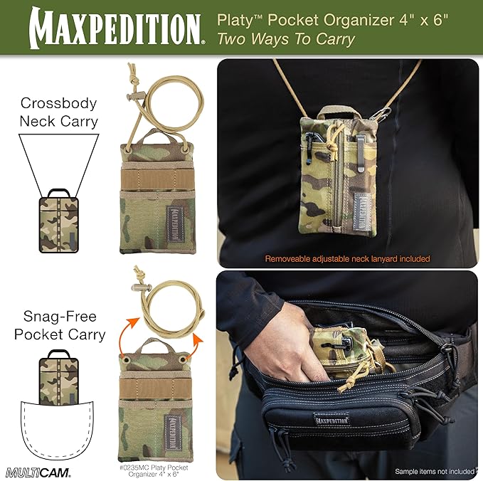 MAXPEDITION Platy Pocket Organizer, Durable EDC Tool Pouch for Men, Neck Wallet with Paracord Lanyard, Holds Flashlight, Multitool, Pen, Notebook