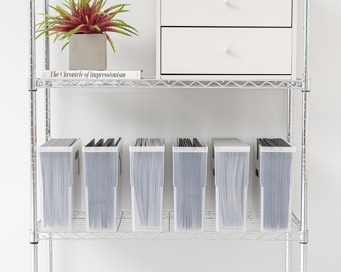 IRIS USA Small Portable Desktop File Box with Open Lid, 6 Pack, Side Handles, Hanging File Folders, Tabs & Inserts, Letter Size, Magazines, Newspapers, Mail, Books, Notebooks, Clear