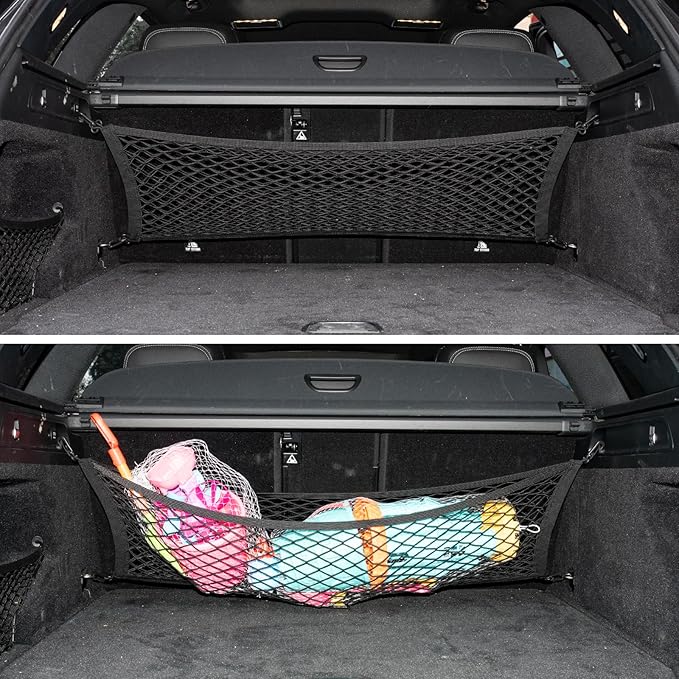 Cargo Net for SUV Trunk Net Organizer 35.4 x 11.8 inches, Elastic Heavy Duty Storage Mesh Net with Hooks Double-Layer Car Rear Cargo Net for Sedan, Vehicle