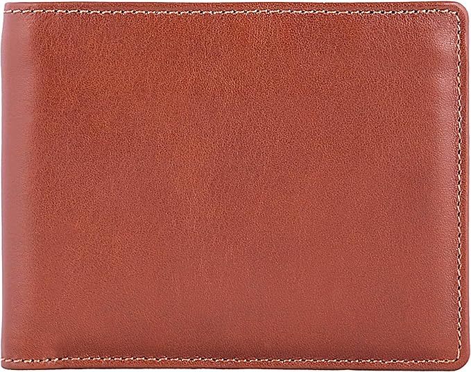DiLoro Mens Wallet Full Grain Genuine Leather Slim Minimalist Front Pocket Bifold Soft Nappa RFID Protection (Tan)