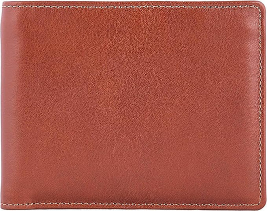 DiLoro Mens Wallet Full Grain Genuine Leather Slim Minimalist Front Pocket Bifold Soft Nappa RFID Protection (Tan)