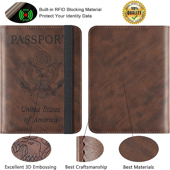 Passport Holder for Travel Essentials Wallet Rfid Blocking Cover Leather Case Vacation Travel Accessories for Women Men (602#Coffee)