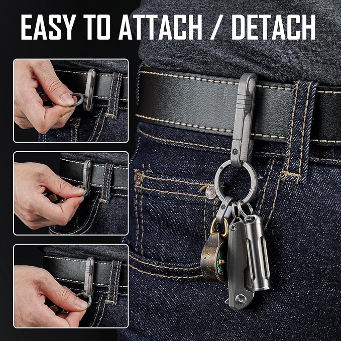 KeyUnity KM03 Titanium Keychain Clip Belt Loop Key Holder with Removable Key Ring for Duty Belt