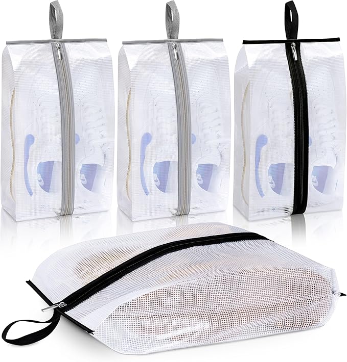 MISSLO Waterproof Shoe Bags for Travel 4 Pack XX-Large Shoe Storage Bag Clear Sneaker Pouch Portable Boots Organizer with Sturdy Zipper for Men & Women