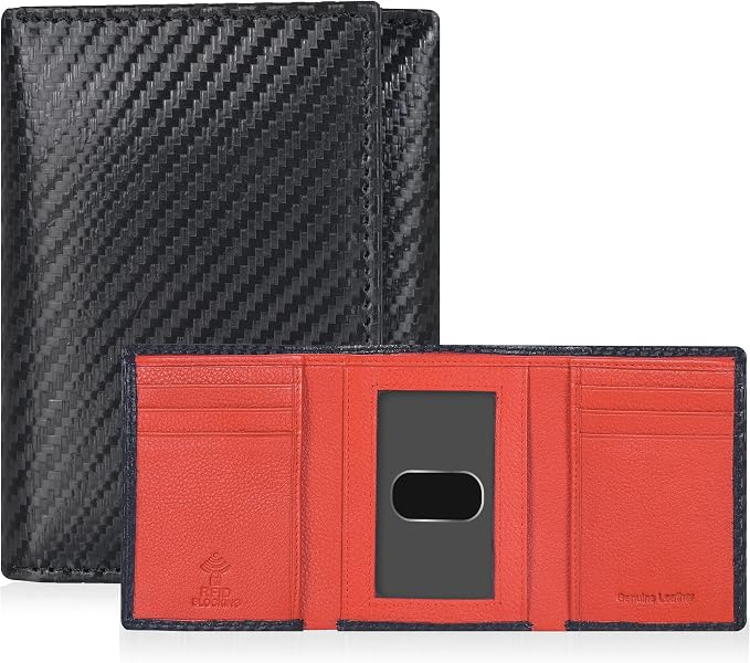Tri fold Leather Wallet for Men with RFID | Slim Wallets for Men with 1 ID and 6 Credit card slots | Front Pocket Minimalist