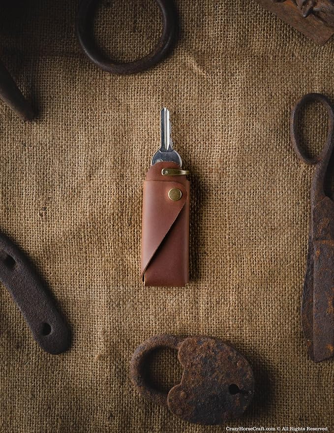 Crazy Horse Craft, Leather Key Holder, Keychain, Minimalist Keyring, Fob, EDC Organizer Cover Sleeve Finder Bag Tag Case