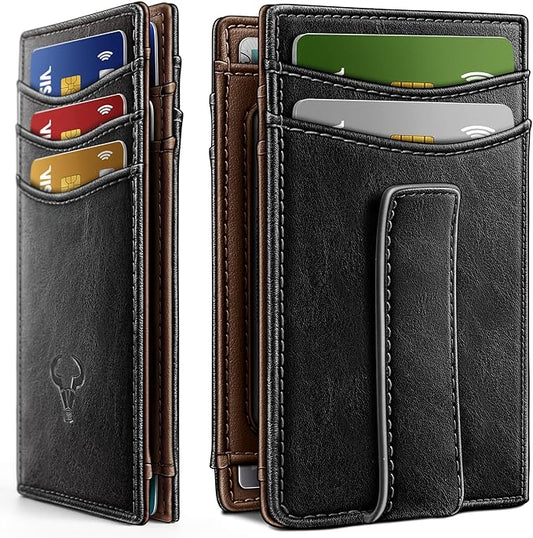 BULLIANT Magnetic Closure Slim Wallet-Genuine Leather Front Pocket Wallet for Men,RFID Blocking,Holds 12 Cards and Money Clip