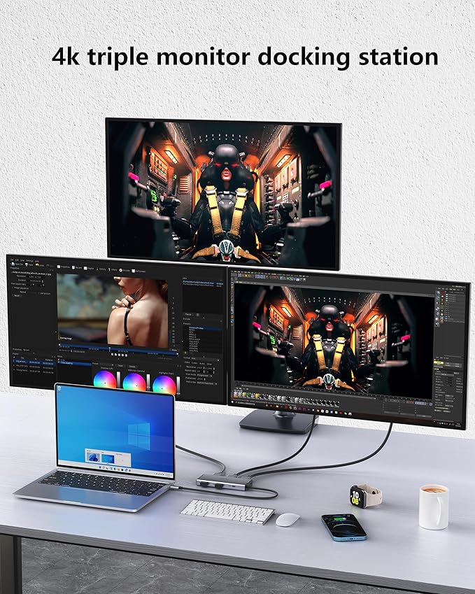 USB-C Laptop Docking Station for Triple Monitor | 7-in-1 Dock with DP 4K@160Hz/8K@30Hz + Dual HDMI 4K@60Hz, 10Gbps USB A/C, 100W PD | Laptop Dock for Windows/Mac