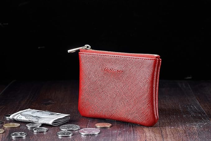 Chelmon Vegan Leather Coin Purse Pouch Change Purse With Zipper For Men Women