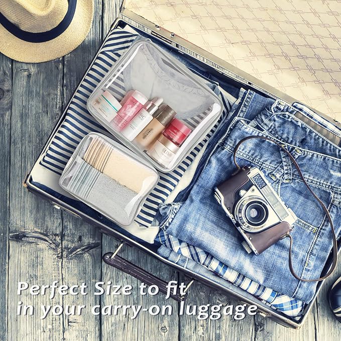 3pcs Clear Cosmetic Bags, TSA Approved Toiletry Bag Set Crystal Clear Travel Beach Essentials Bag Organization PVC, Clear Makeup Bags Luggage Pouch Carry on Airport Airline Compliant Bag Women Men