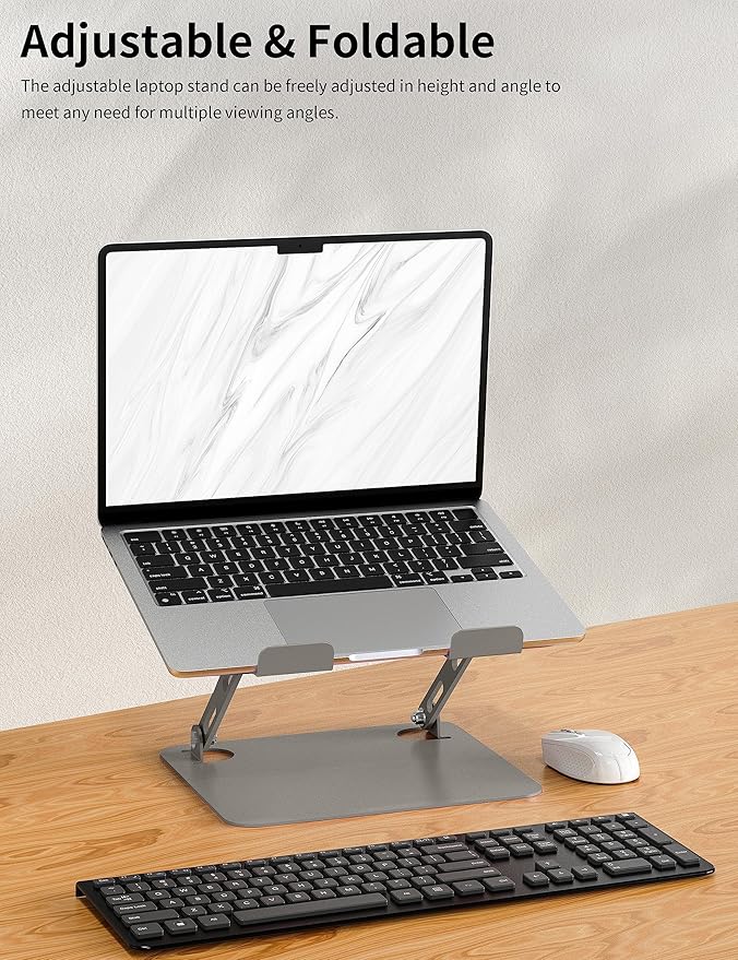 SOUNDANCE Laptop Stand for Desk, Portable Adjustable Laptop Riser, Ergonomic Design Computer Holder, Metal Laptop Mount Elevator Compatible with 10 to 15.6 Inches PC Computer, Light Grey