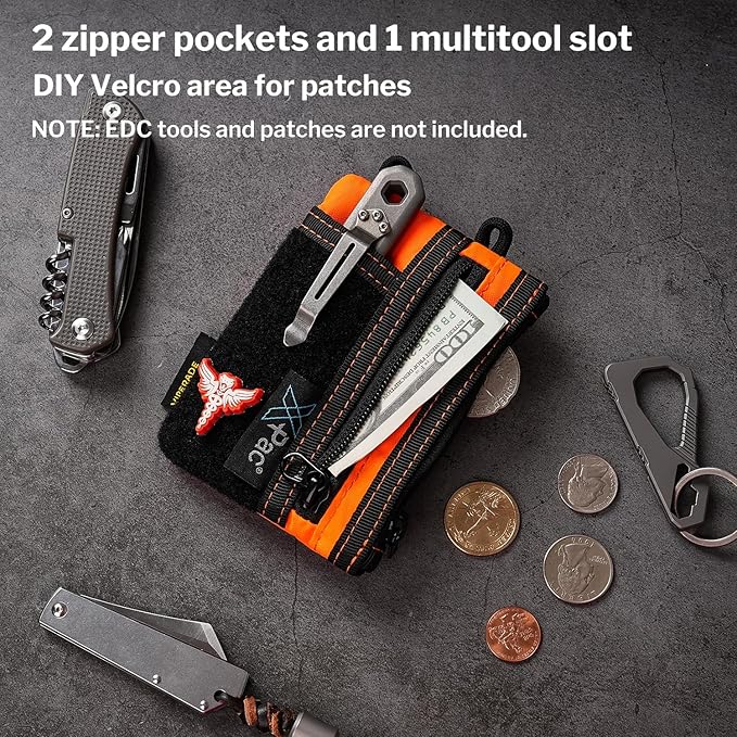 VIPERADE VE18-S Small EDC Pouch, Mini EDC Pocket Organizer for Men, EDC Pocket Organizer, 3 Slots with 2 Zipper Pockets Multitool Pouch
